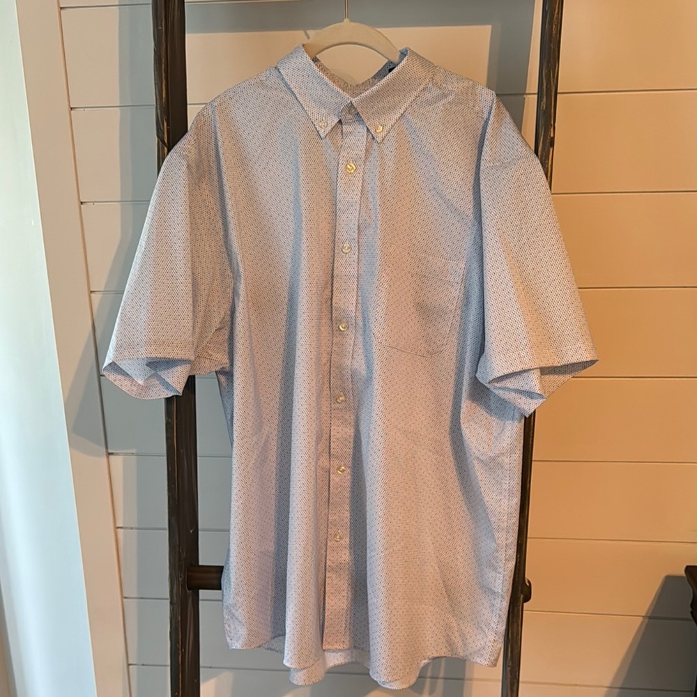 Men's Light Blue Patterned Roundtree/Yorke Short Sleeve Buttoned Down Shirt XL